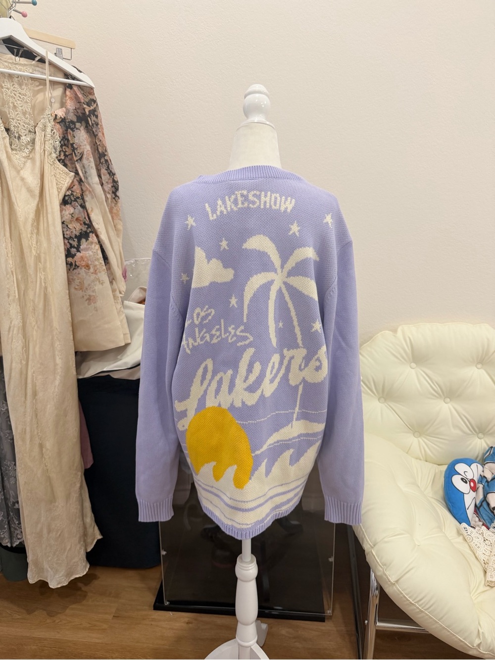 NBA Lavender & Cream Los Angeles Lakers V-Neck Cardigan